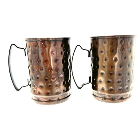 Set Of 2 Vintage Hammered Copper 8 Oz Mugs With Handles Rustic - Picture 1 of 7